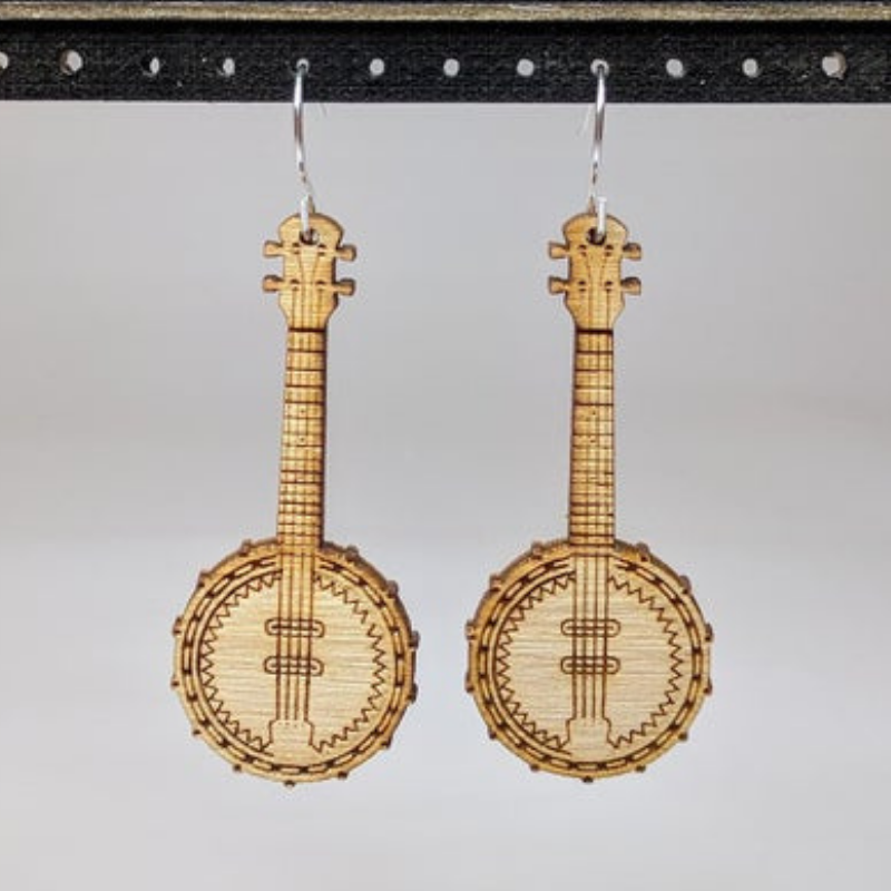 Musical Instruments | Natural Wood Earrings | Turquoise Caeneus