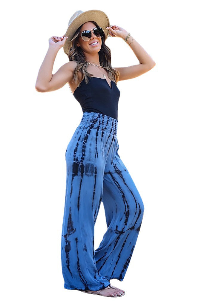 Digital Printing Fashion Wide Leg Pants Loose Drape Straight Pants