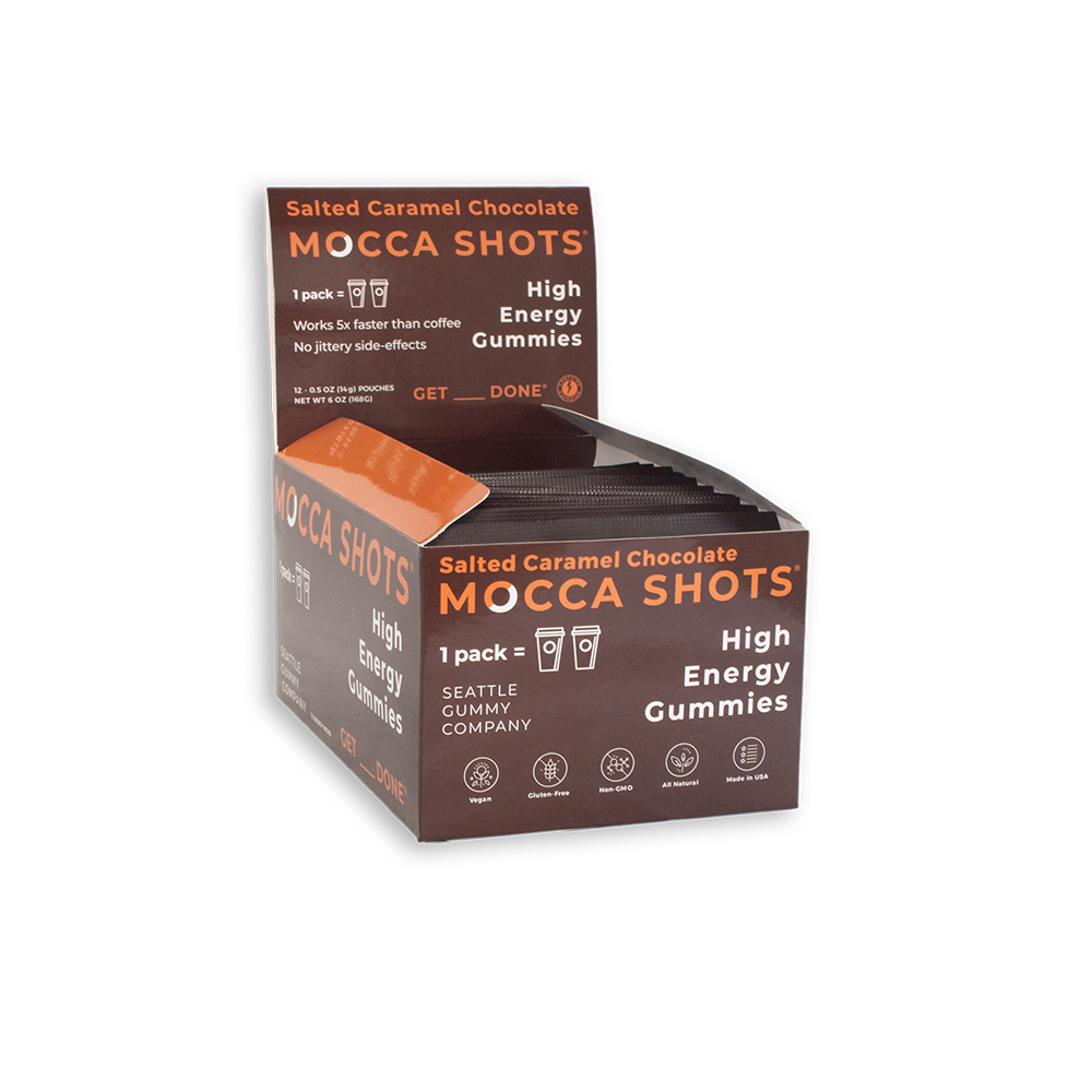 Mocca Shots Salted Caramel Chocolate Caffeine Gummy 12-pack | Orchid Apollo