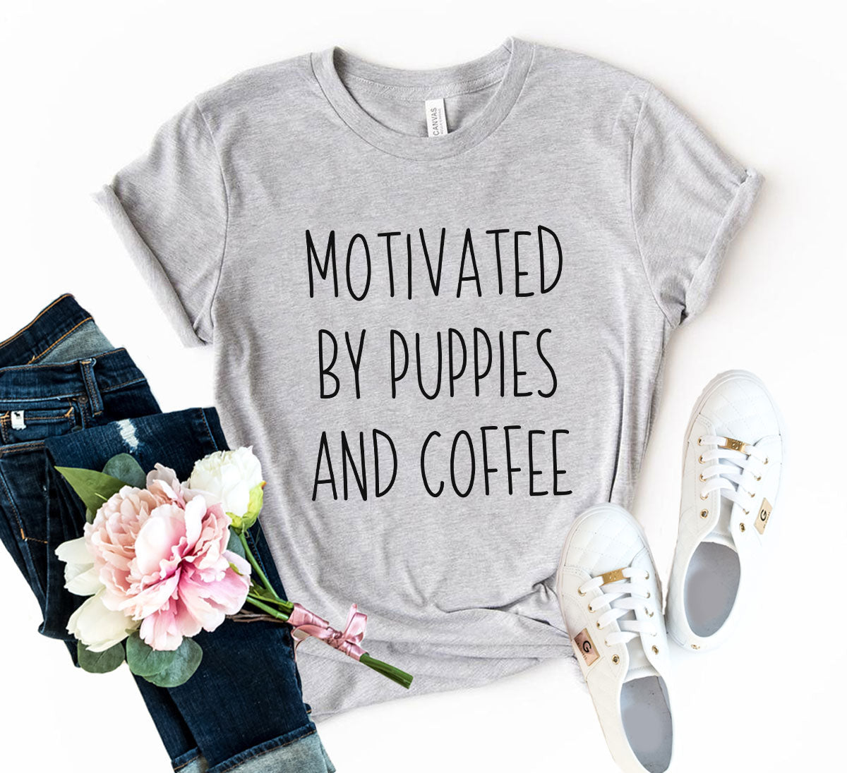 DT0522 Motivated By Puppies And Coffee Shirt