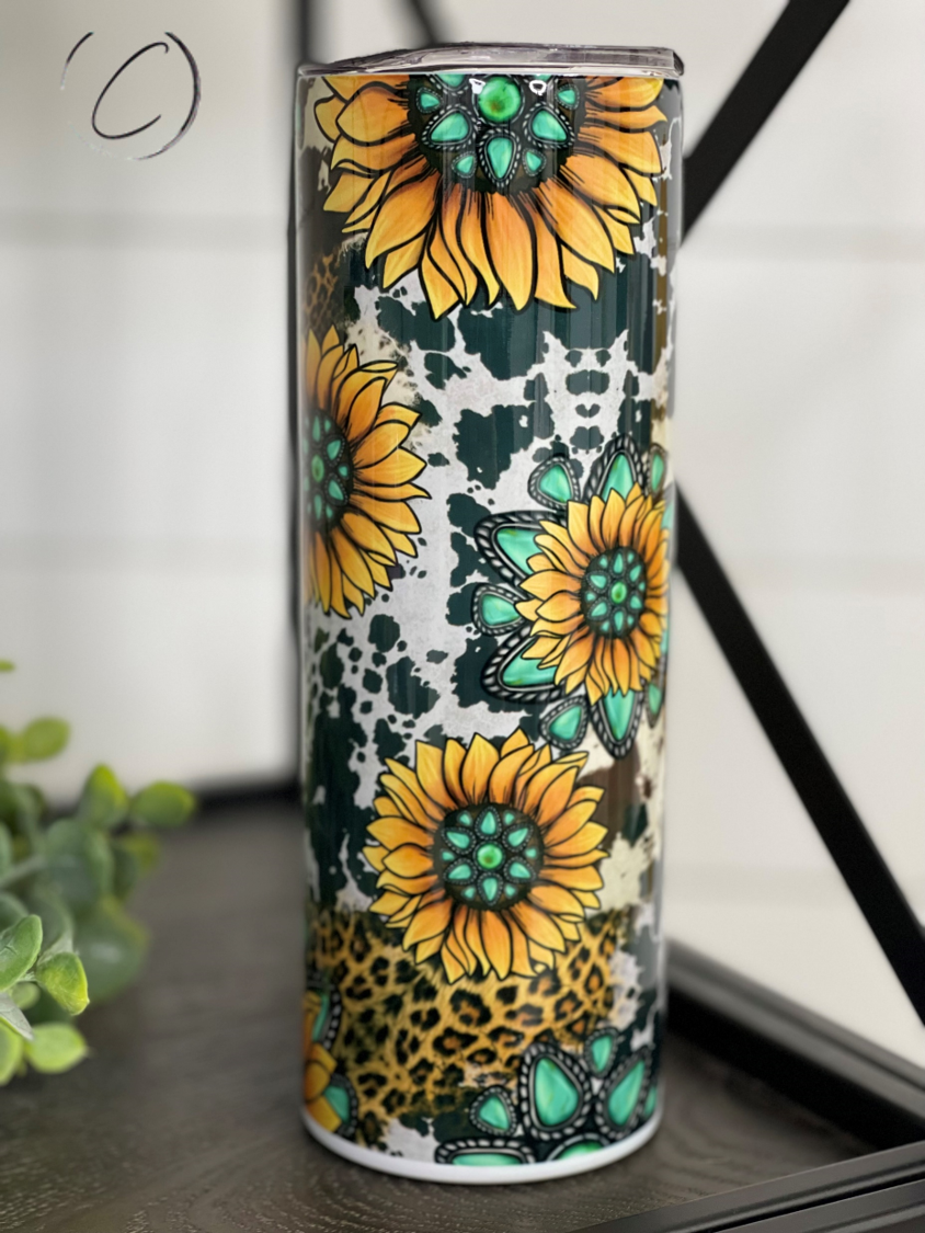 Turquoise Sunflower 20oz Skinny Tumbler