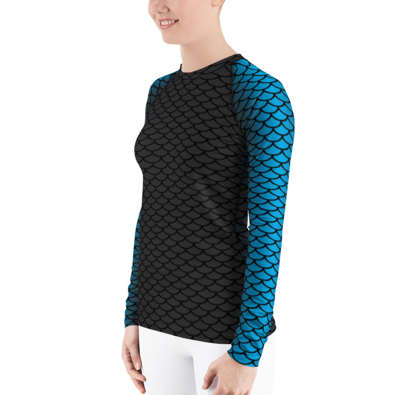 Athletic Rash Guard Long Sleeve Top Turquoise Mermaid