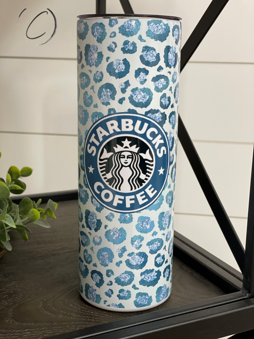 Teal Leopard Starbucks 20oz Skinny Tumbler