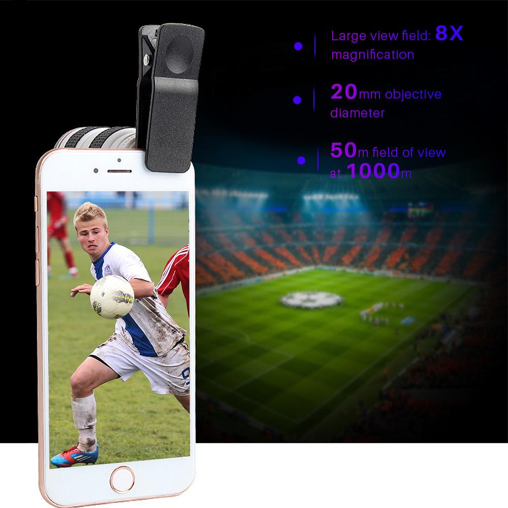 8X HD Optical Zoom Smartphone Lens with Universal Mobile Phone Clip