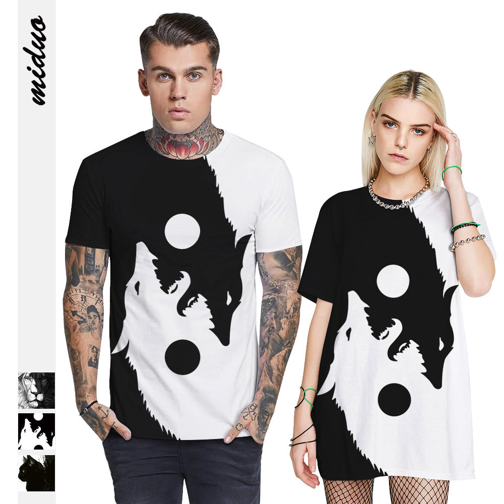 New Couples Printing Loose Round Neck T-shirt | Carmine Aether