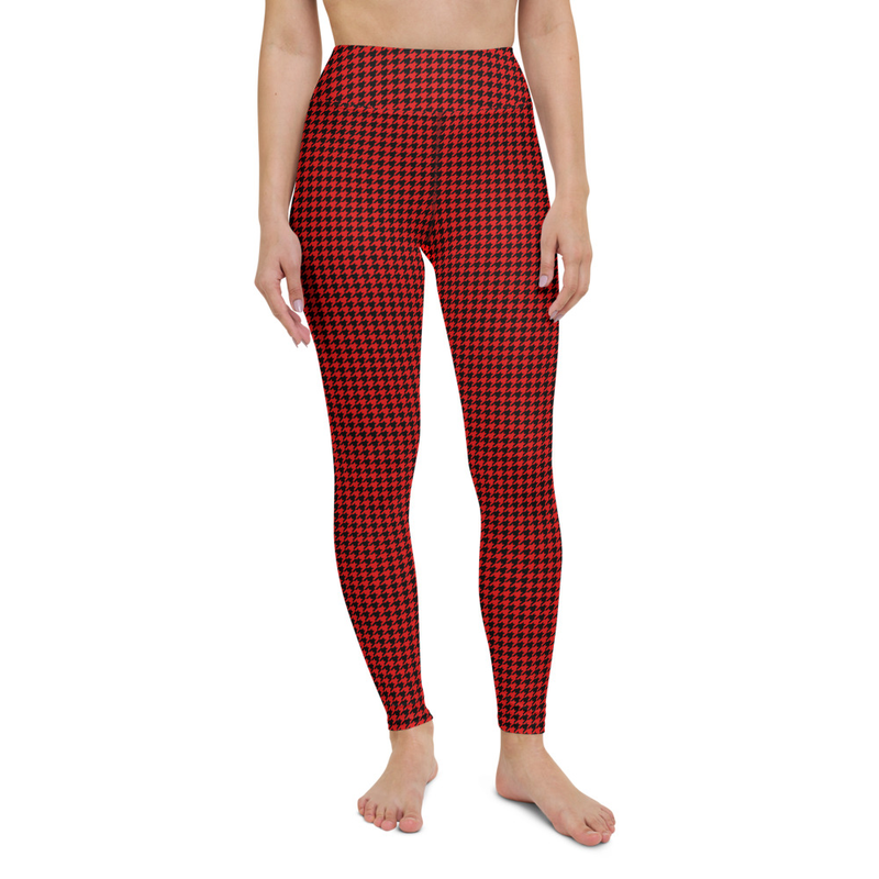 Red Houndstooth leggings, Capris and Shorts