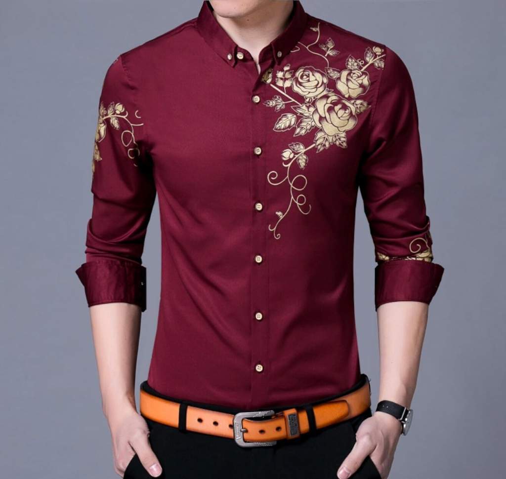 Mens Slim Fit Long Sleeve Floral Shirt | Yellow Pandora