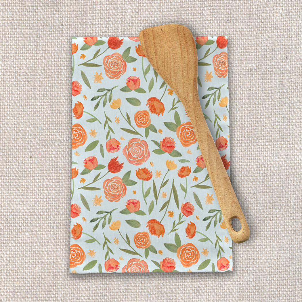 Burnt Orange Floral Tea Towel | Orchid Hades