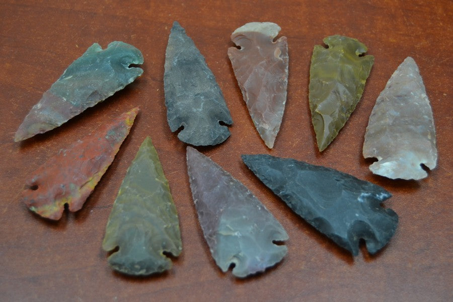 24 Pcs Hand Carved Agate Stone Arrowheads 2.5-3"