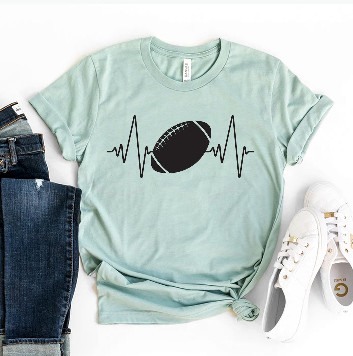 Football Heartbeat T-shirt | Agate