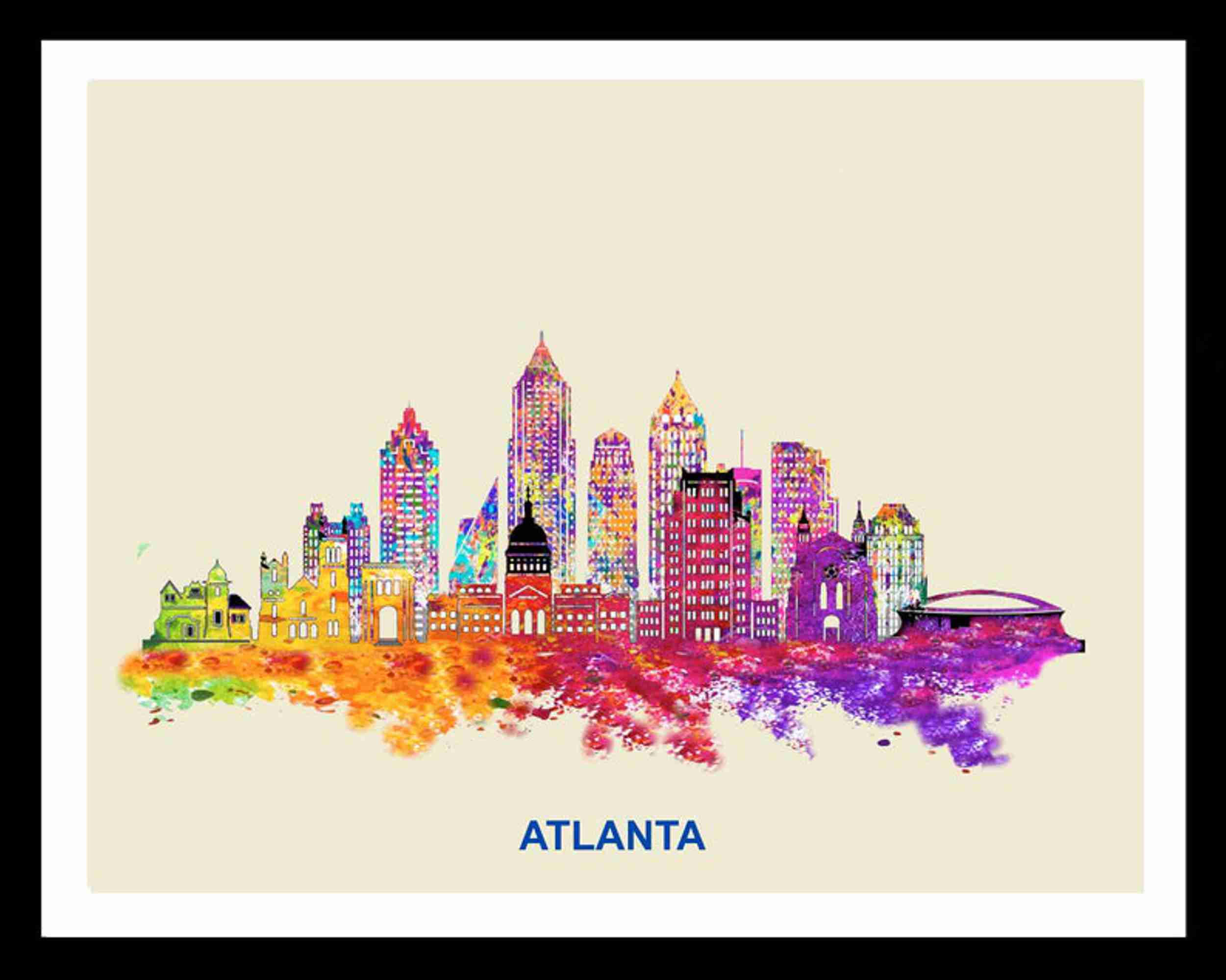 20 x 24 Watercolor Skyline Art of cityscapes Print Atlanta