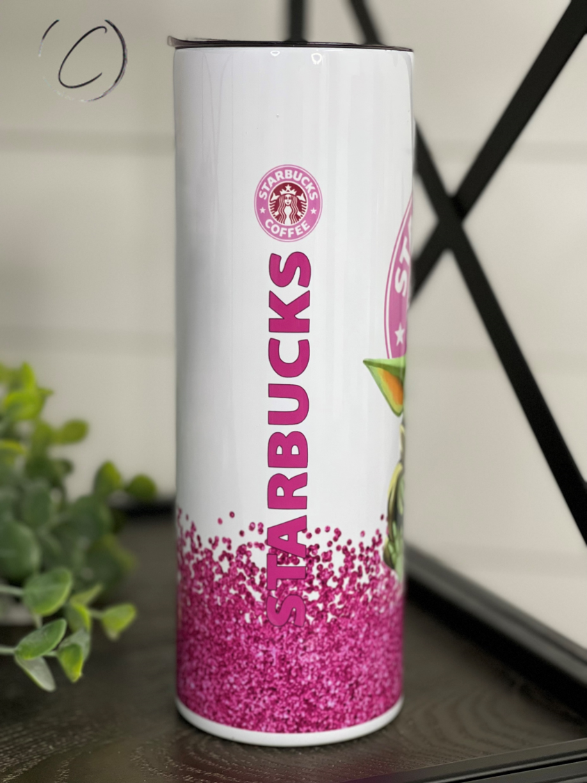 Pink Glitter Yoda Starbucks 20oz Skinny Tumbler