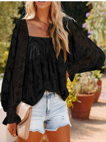 Casual Square Collar Long Sleeve Tops Shirt