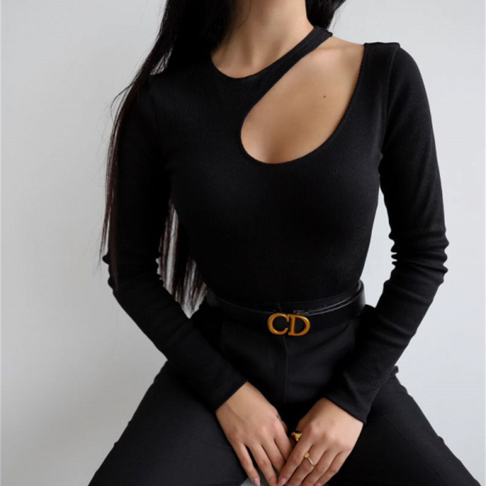 Ribbed Cutout Long Sleeve Sexy Top