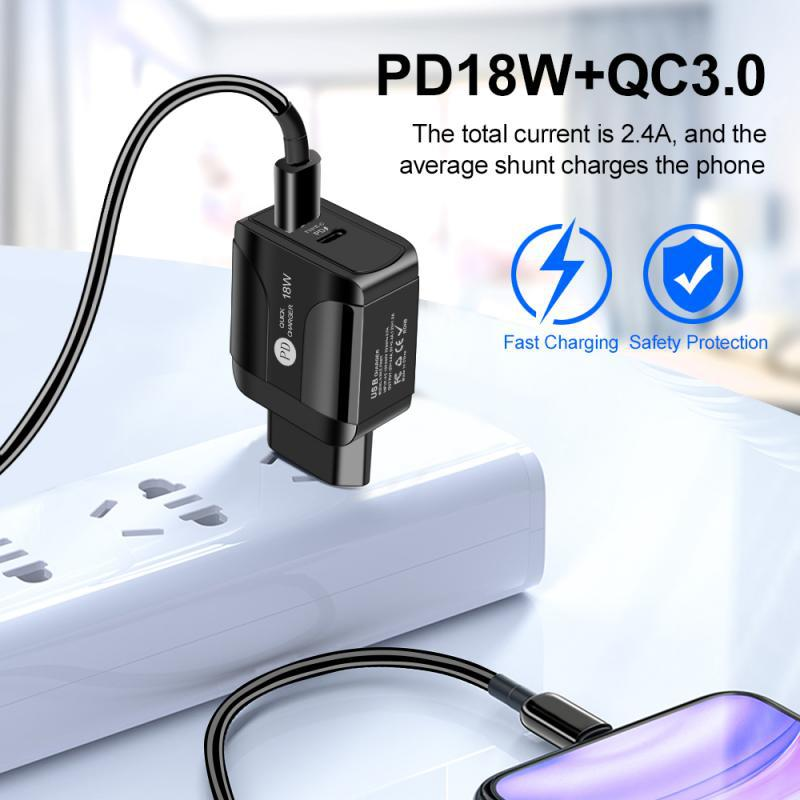 PD18W Compatible QC 3.0 Fast Charging Mobile Phone Charger