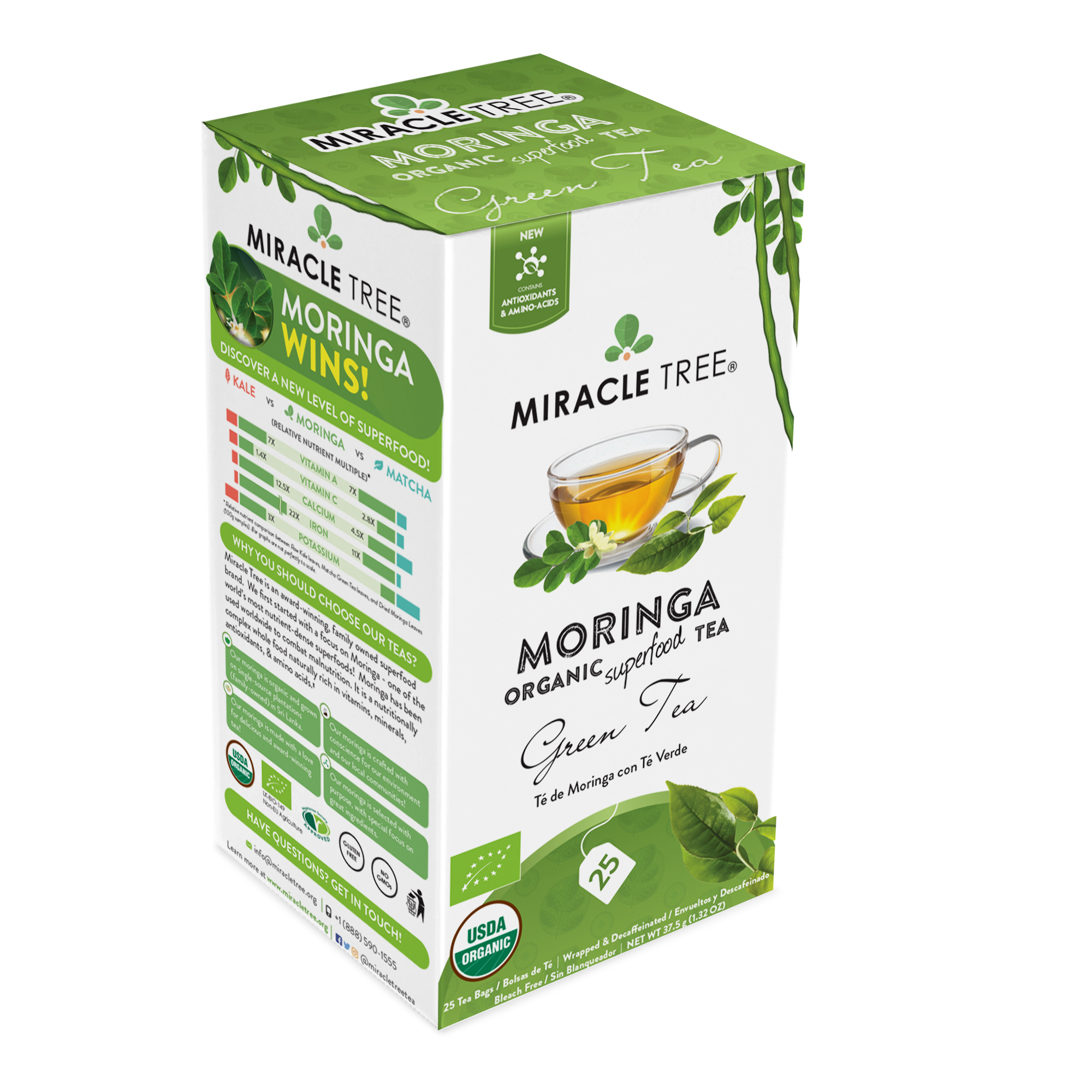 Miracle Tree's Organic Moringa Tea, Green Tea