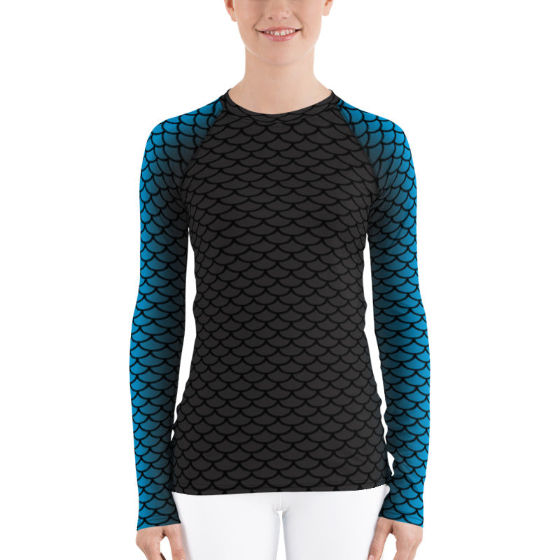 Athletic Rash Guard Long Sleeve Top Turquoise Mermaid