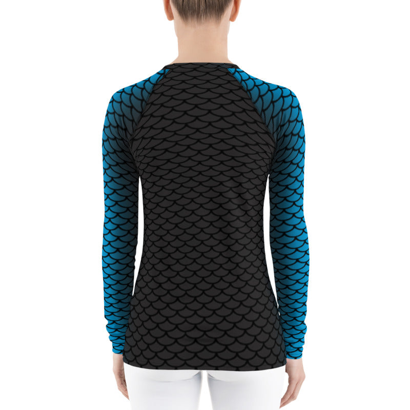 Athletic Rash Guard Long Sleeve Top Turquoise Mermaid