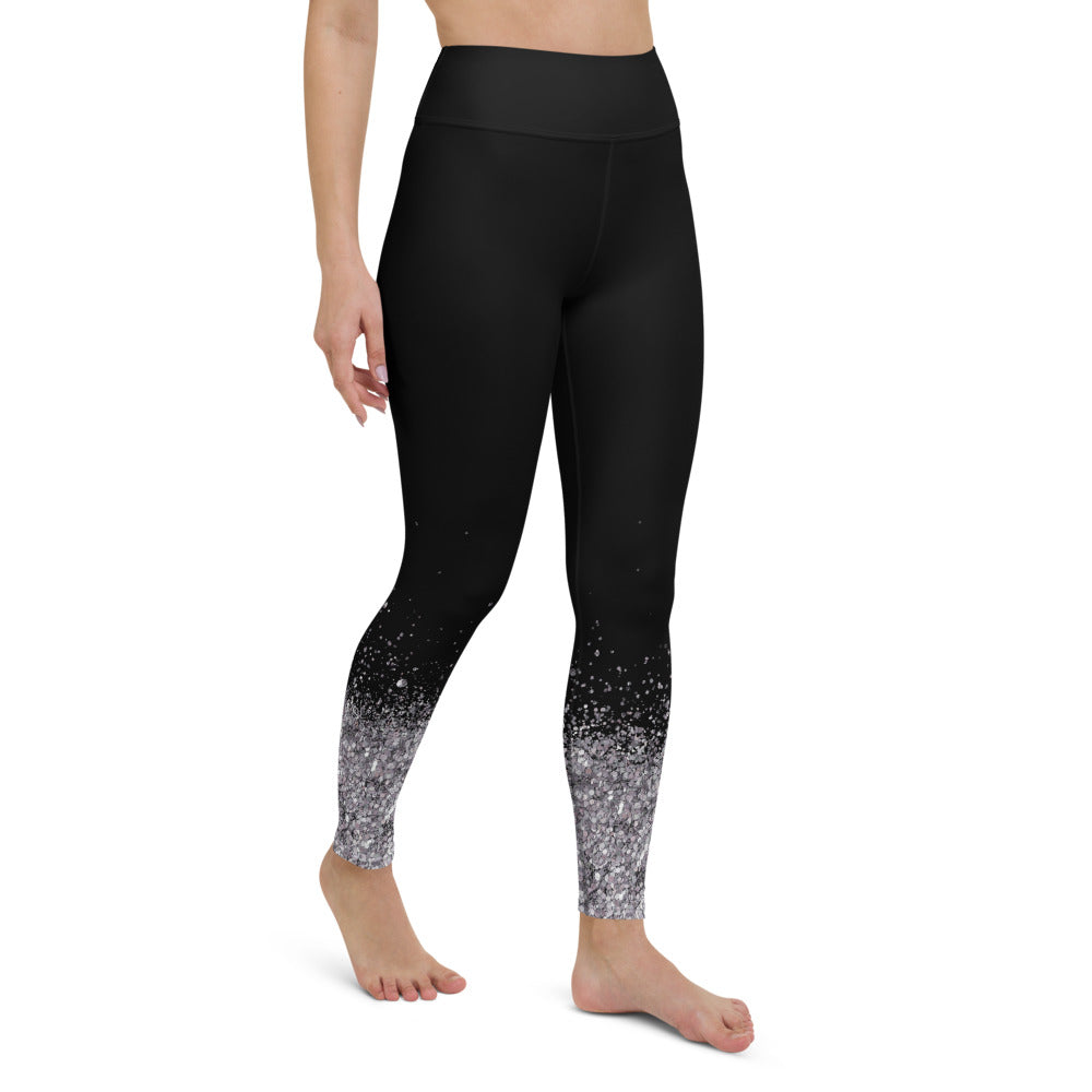 High Waisted Black Silver Glitter Leggings