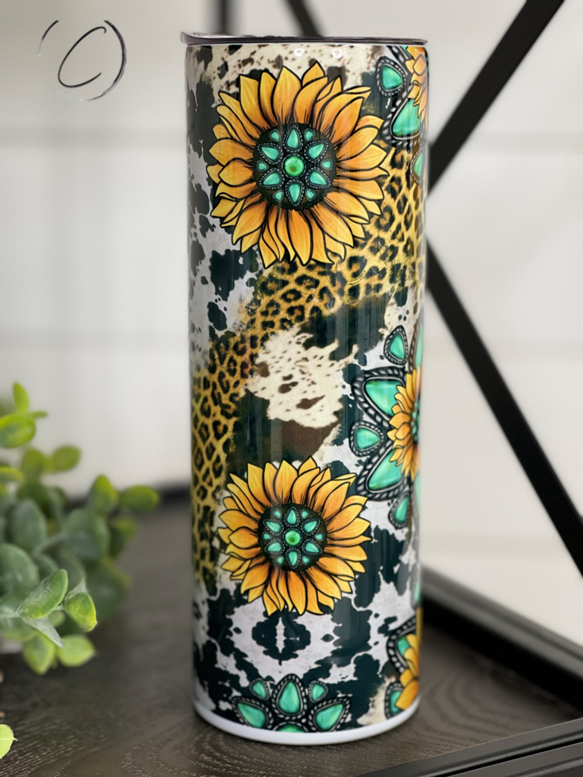 Turquoise Sunflower 20oz Skinny Tumbler