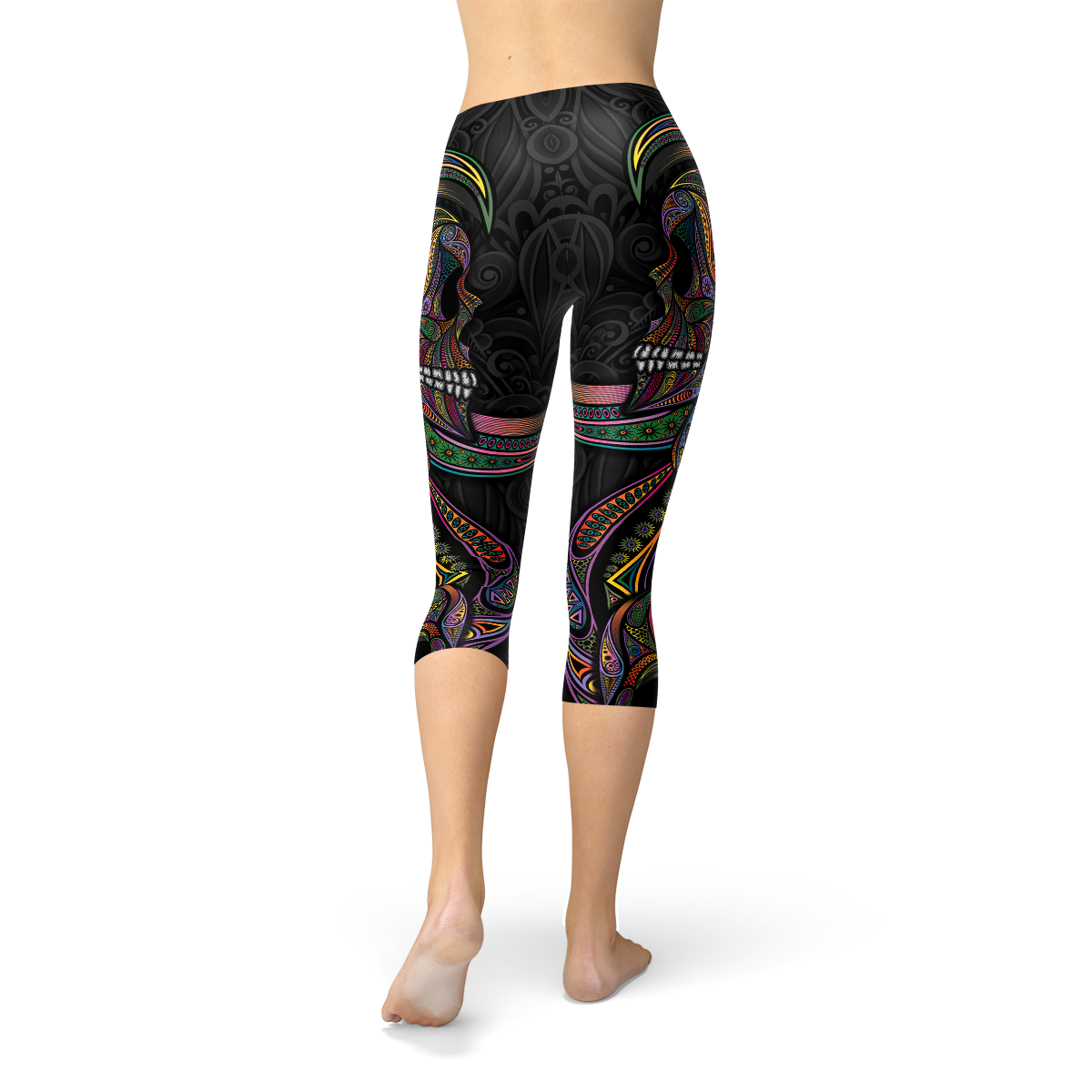 Womens Sugar Skull Capri Leggings