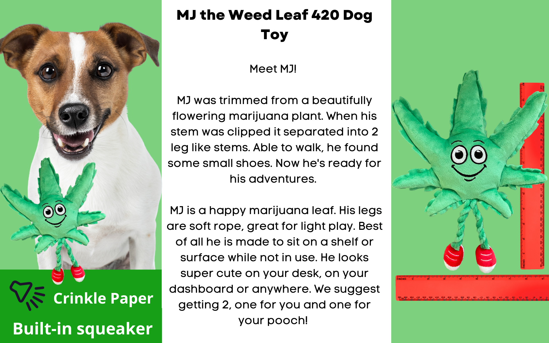 MJ the Marijuana Leaf 420 Dog Toy