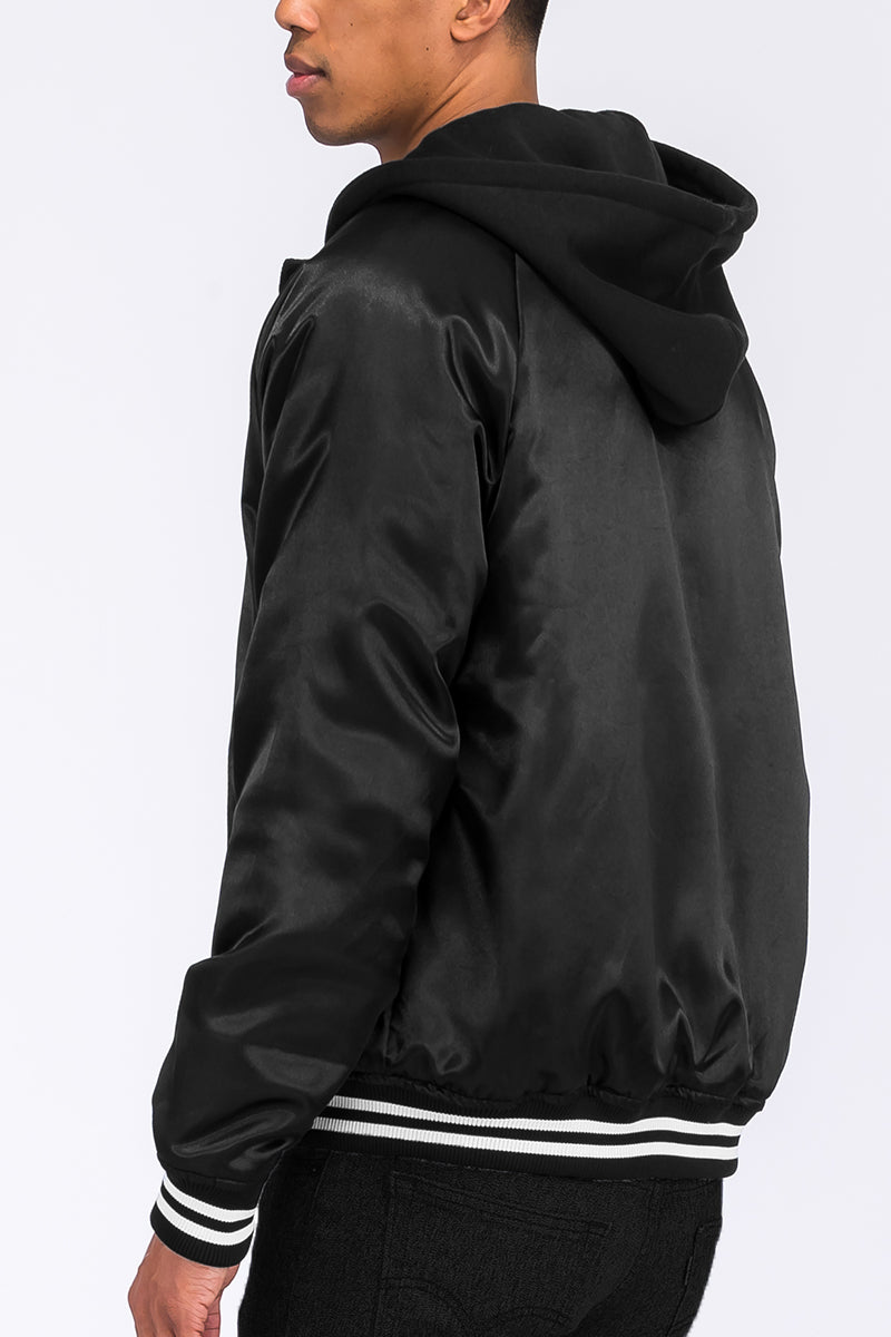 Satin Hooded Varsity Jacket