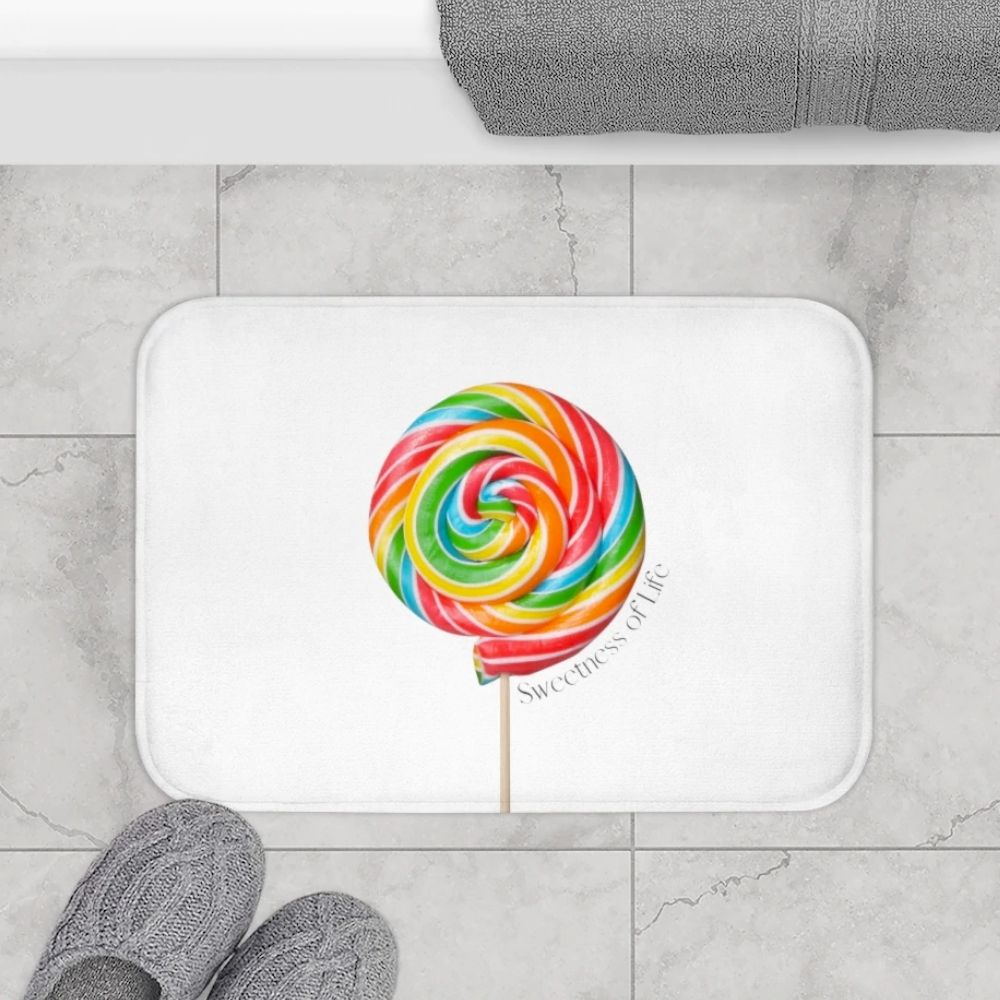 Lollipop Sweetness of Life in White Message Bath Mat