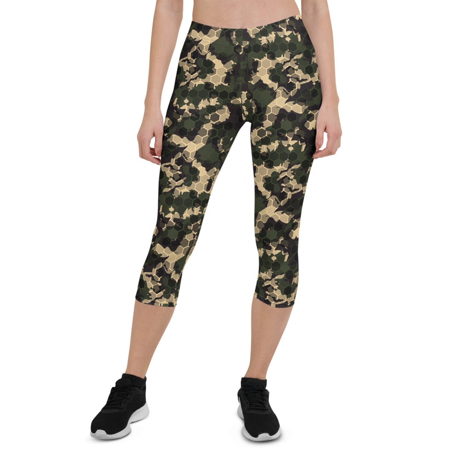 Womens Army Camo Capri Leggings with Honeycombs | Maroon Sooty