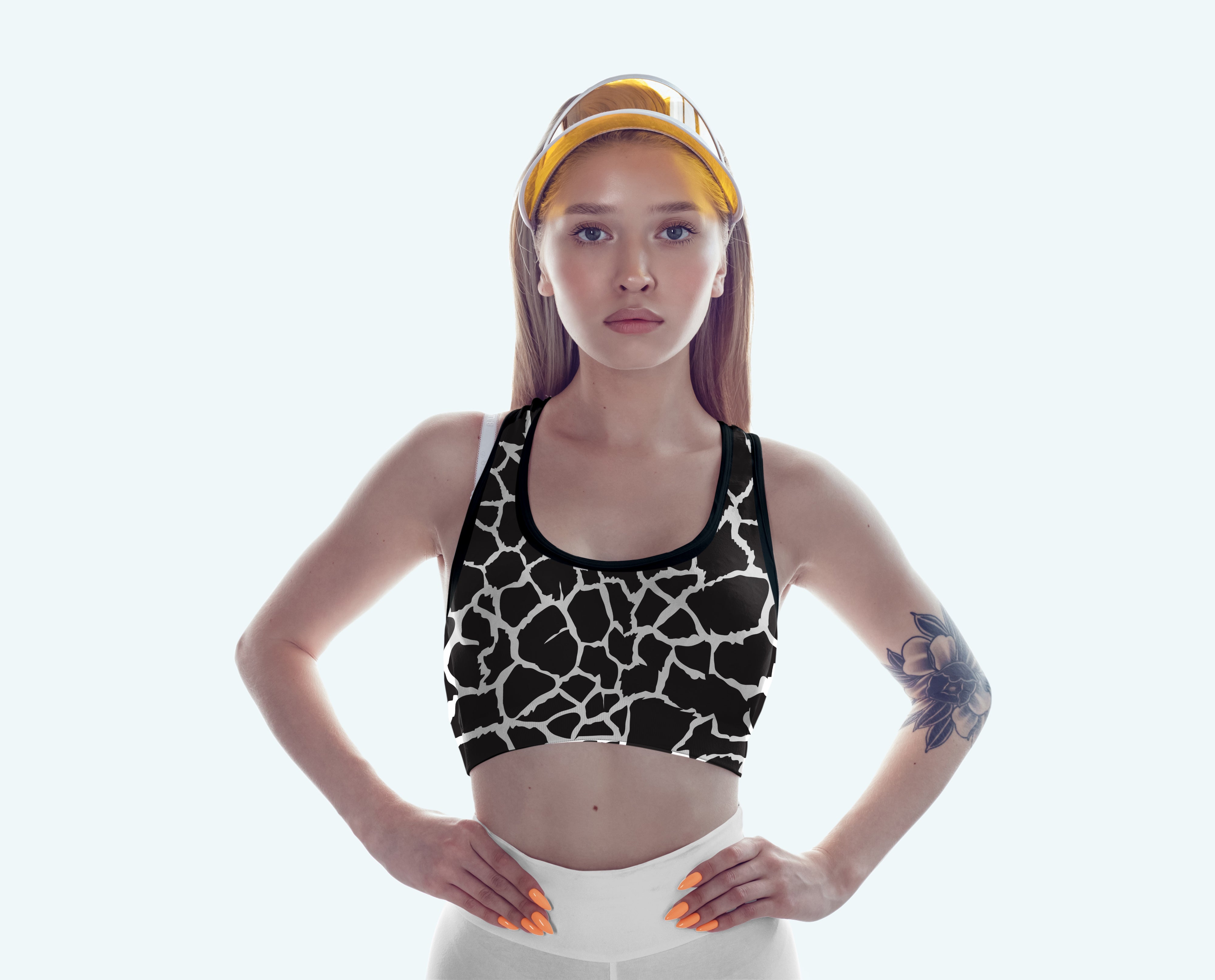 Animal Print Giraffe Padded Black/White Sports Bra