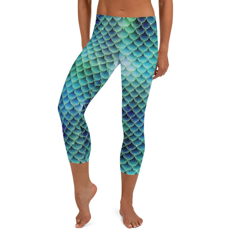 Blurple Distressed Mermaid Leggings, Capris and Shorts