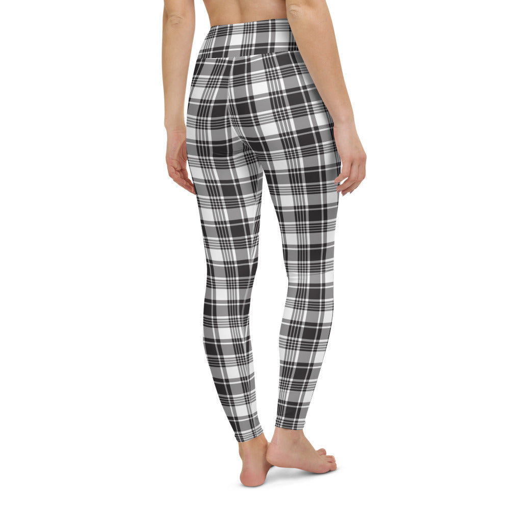 Black White Plaid Tartan High Waist Leggings