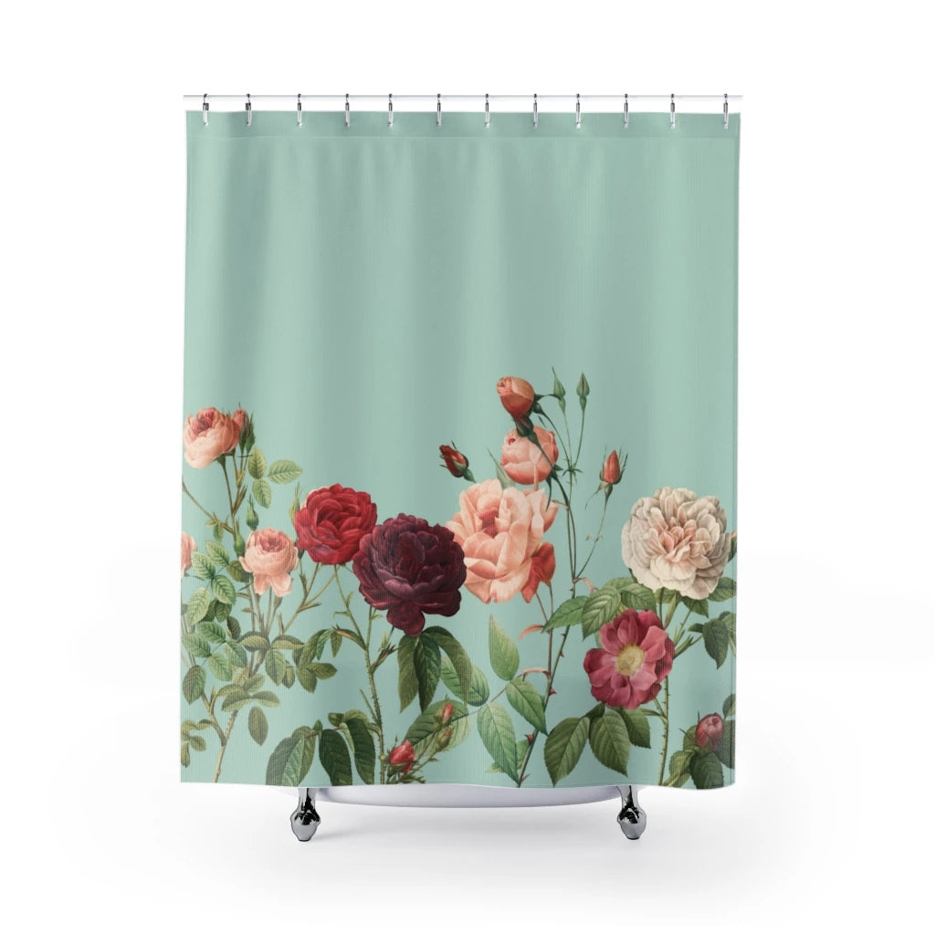 Rose Garden in Teal Shower Curtains Home Decor | Yellow Pandora