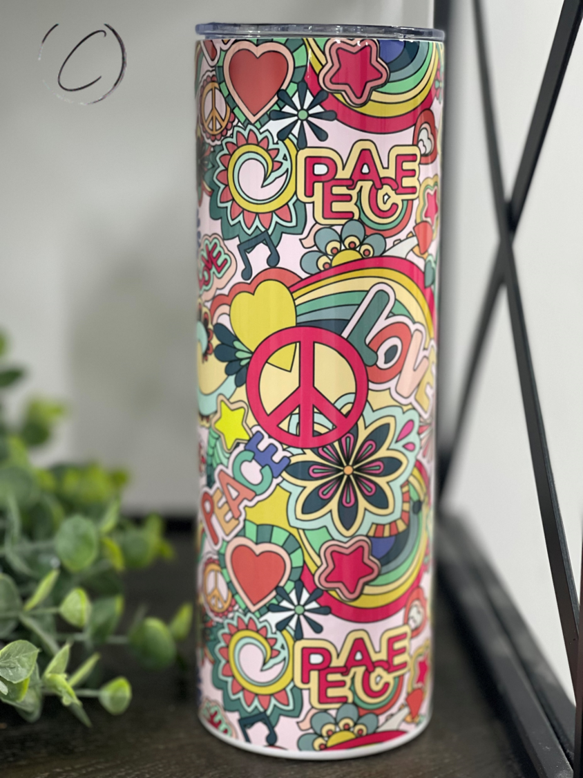 Retro Peace & Love 20oz Skinny Tumbler