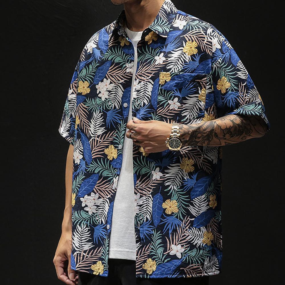 Mens Loose Fit Summer Hawaiian Shirt | Yellow Pandora