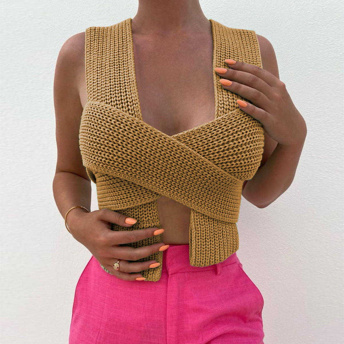 Inner And Outer Wear Knitted Top With Versatile Straps