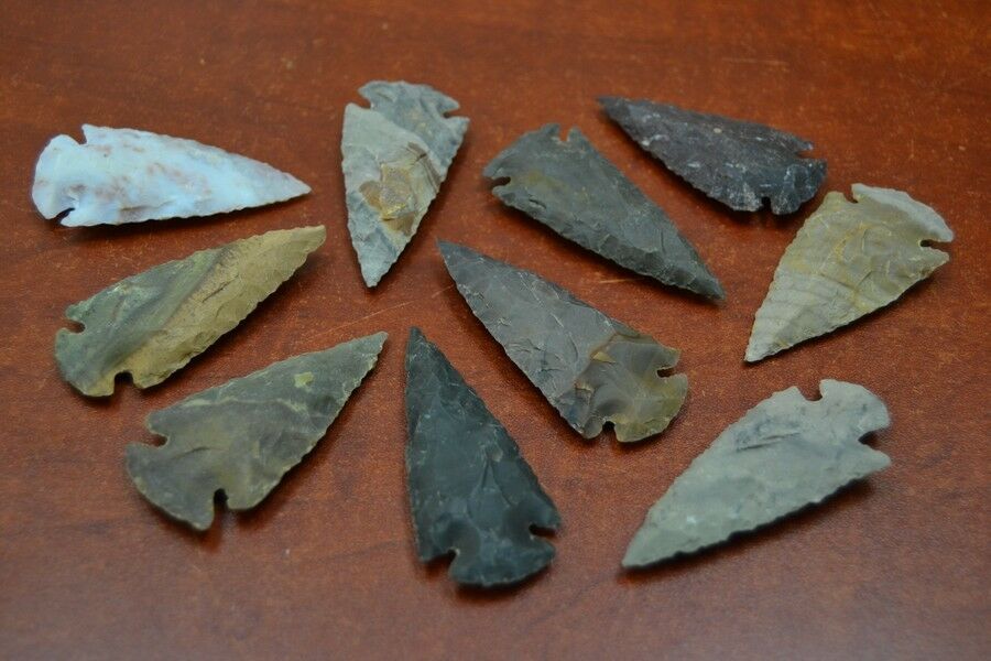 Hand-carved Assortment Agate Replica Stone Spear Arrowhead Points, 10 Pcs