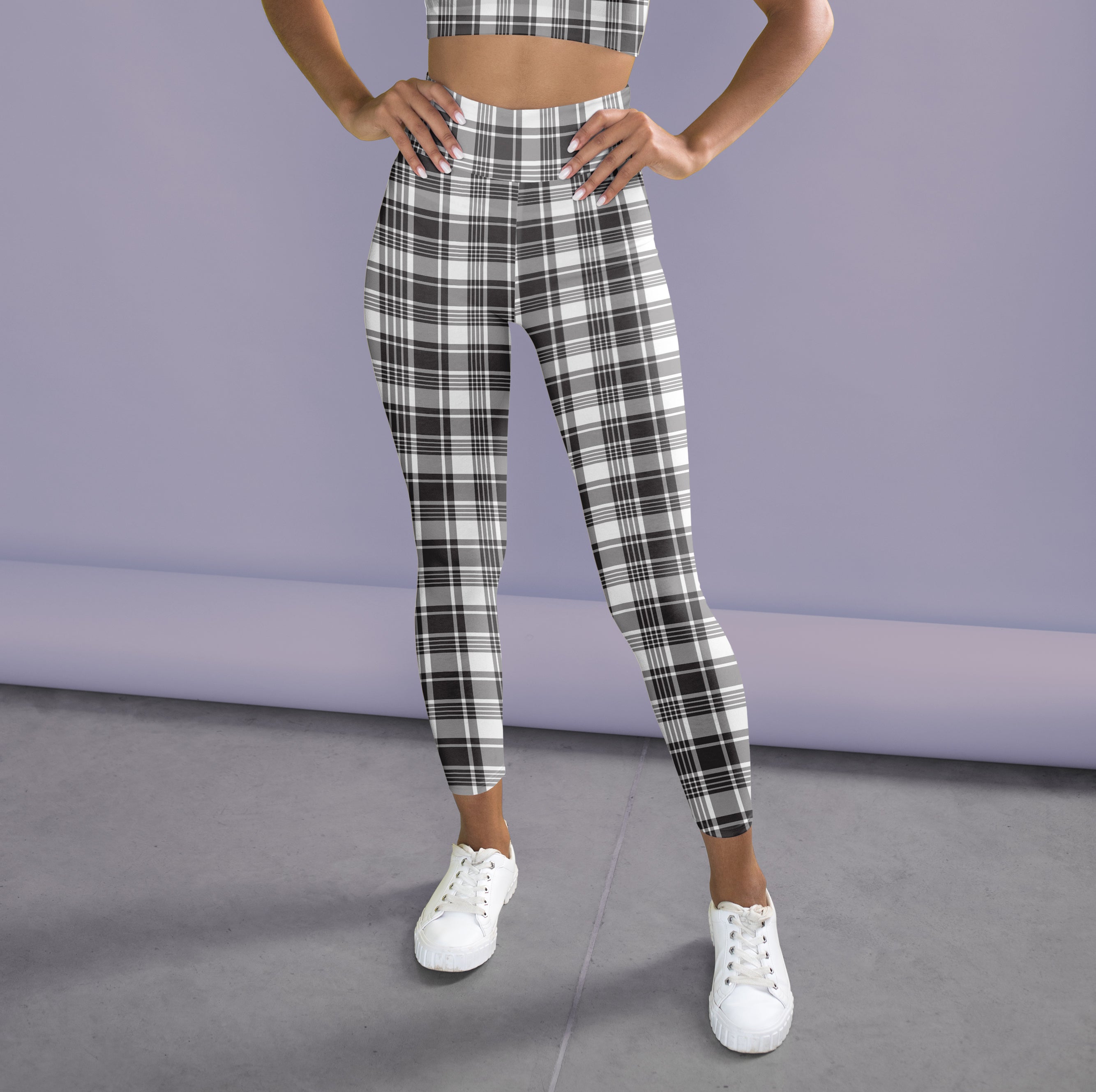 Black White Plaid Tartan High Waist Leggings