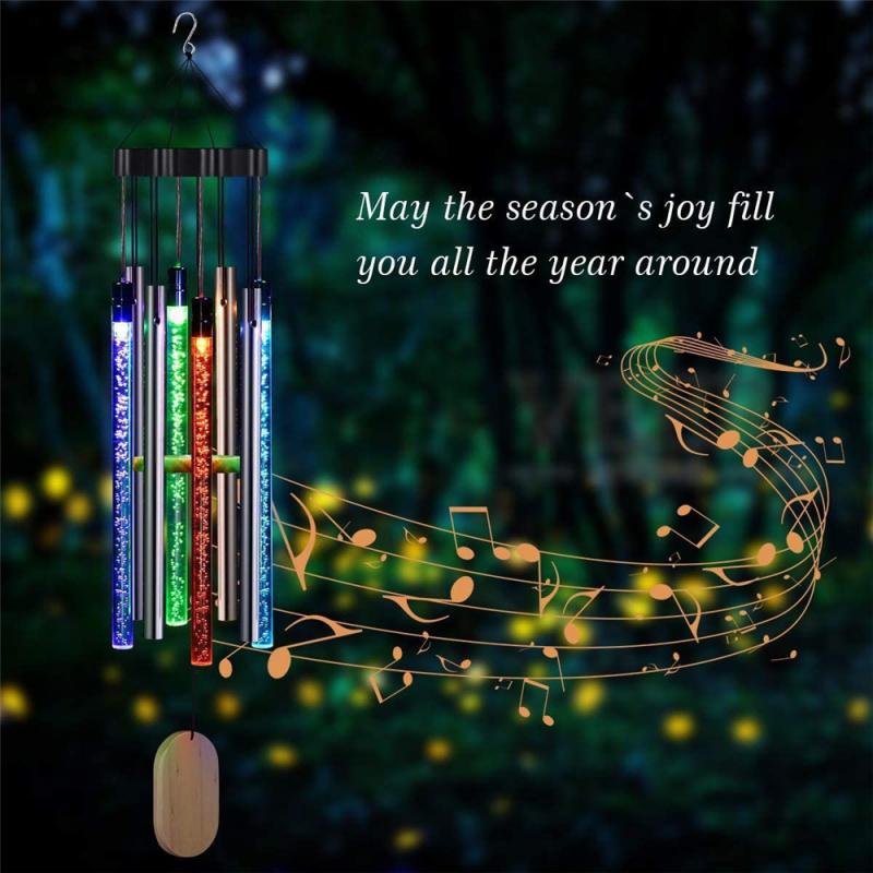 Solar Powered Musical Wind Chime Colorful Bubble Column Garden Decor