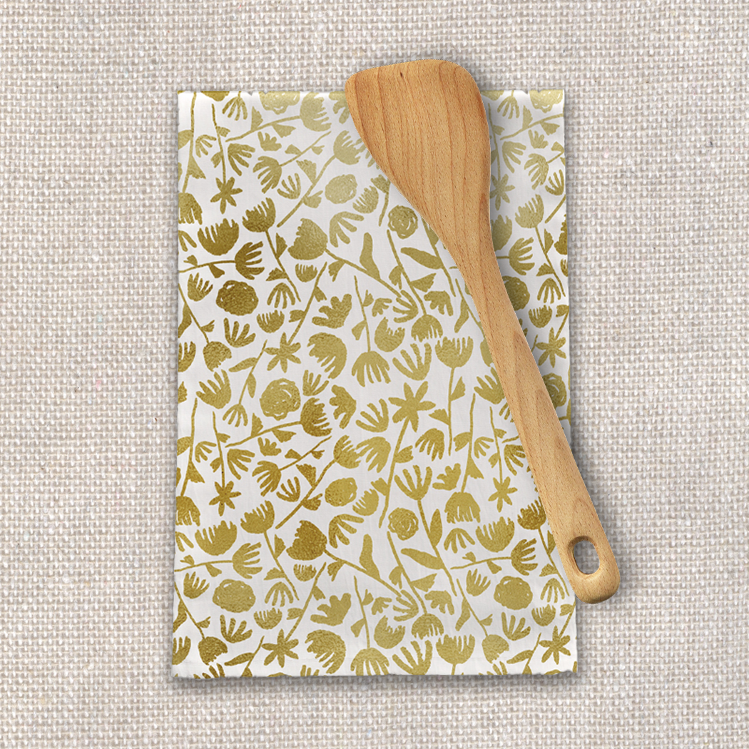 Gold Ink Floral Tea Towel | Orchid Hades