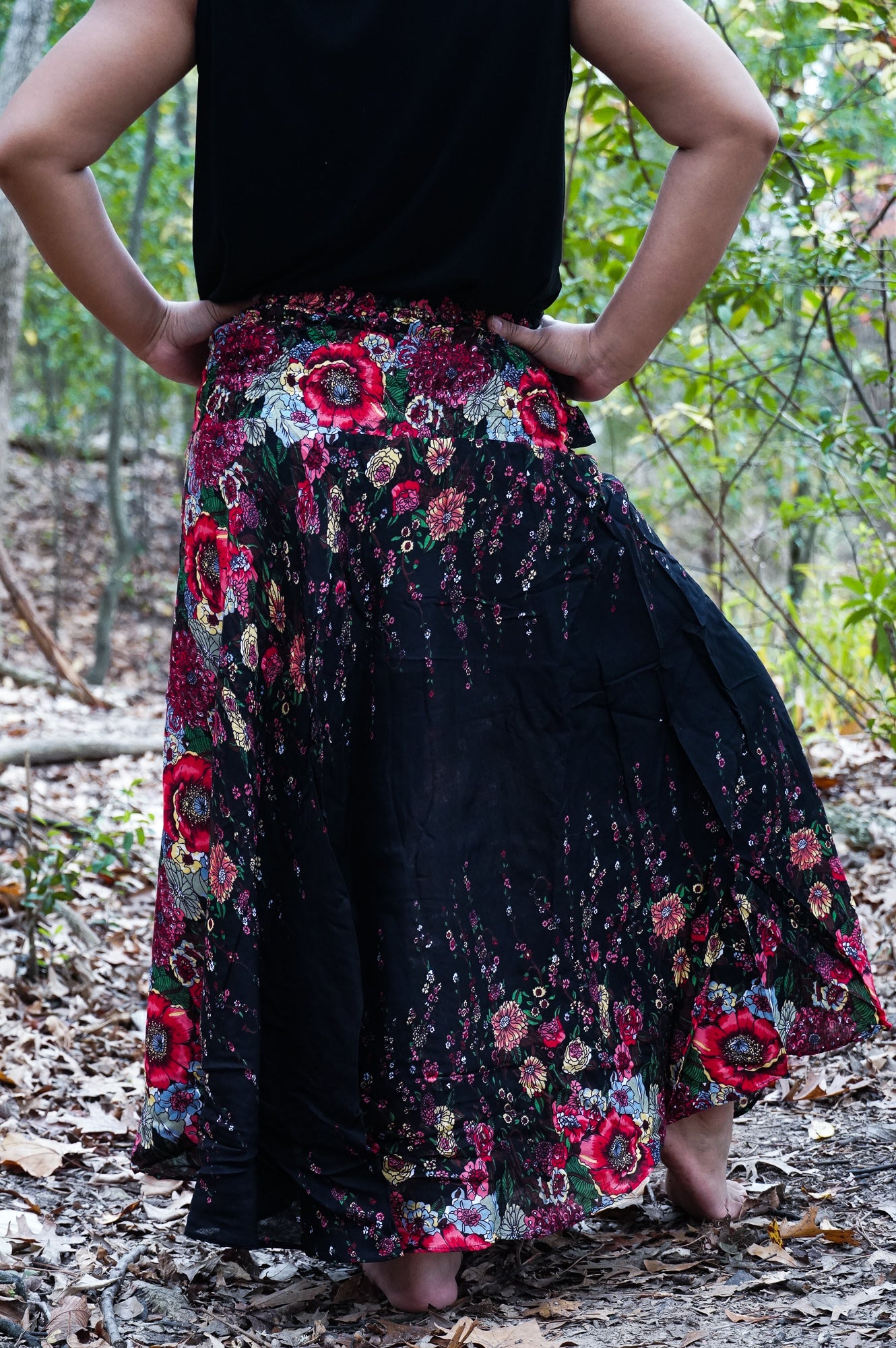 Black Floral Boho Skirt, Hippie Skirt, Gypsy Skirt