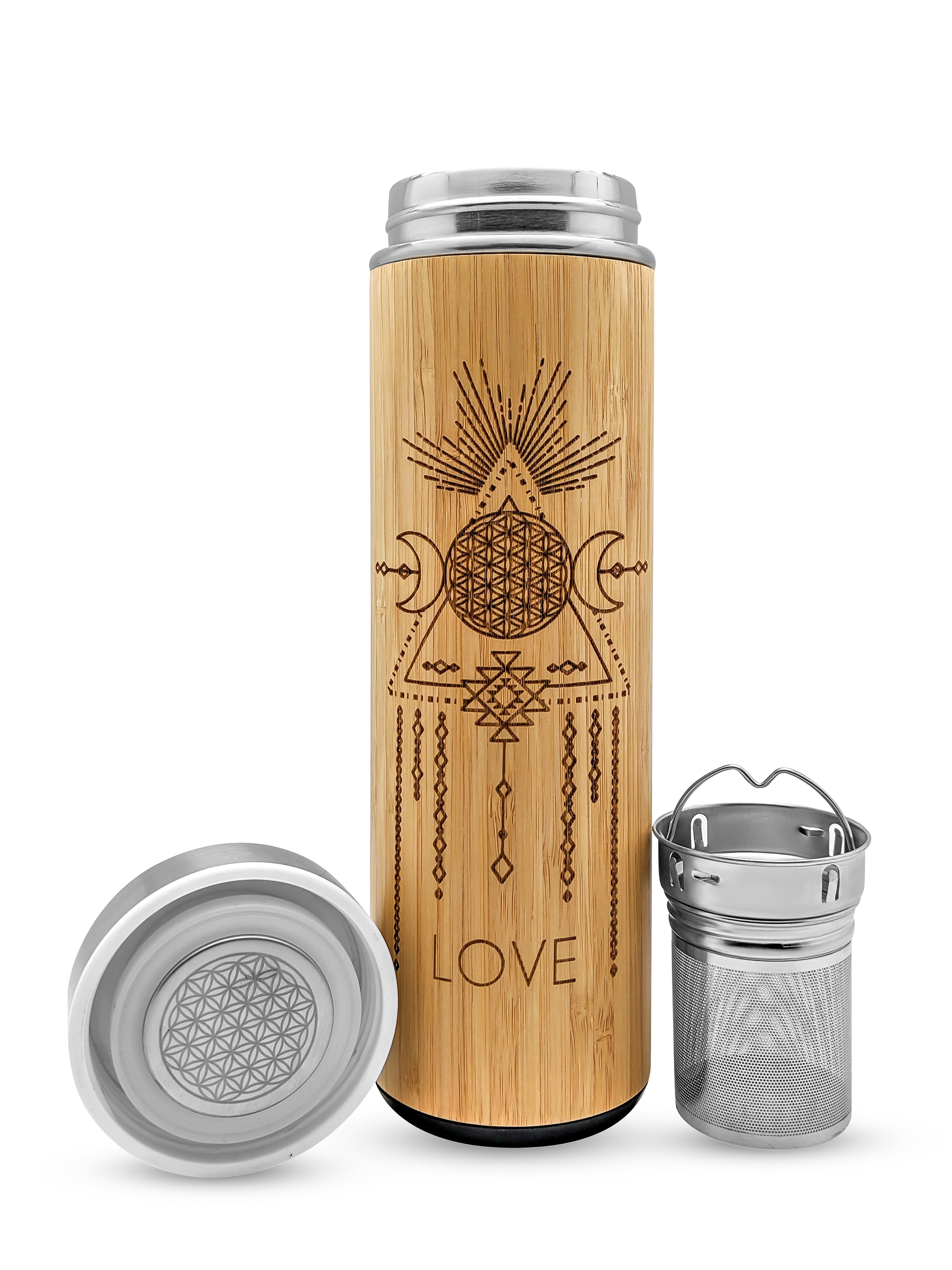 17.9oz LOVE Premium Insulated Bamboo Water Bottle