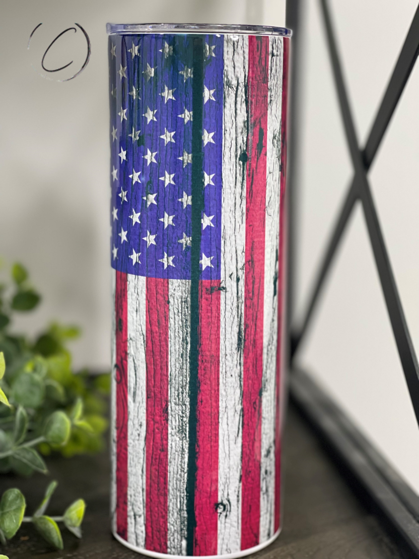 Distressed American Flag 20oz Skinny Tumbler