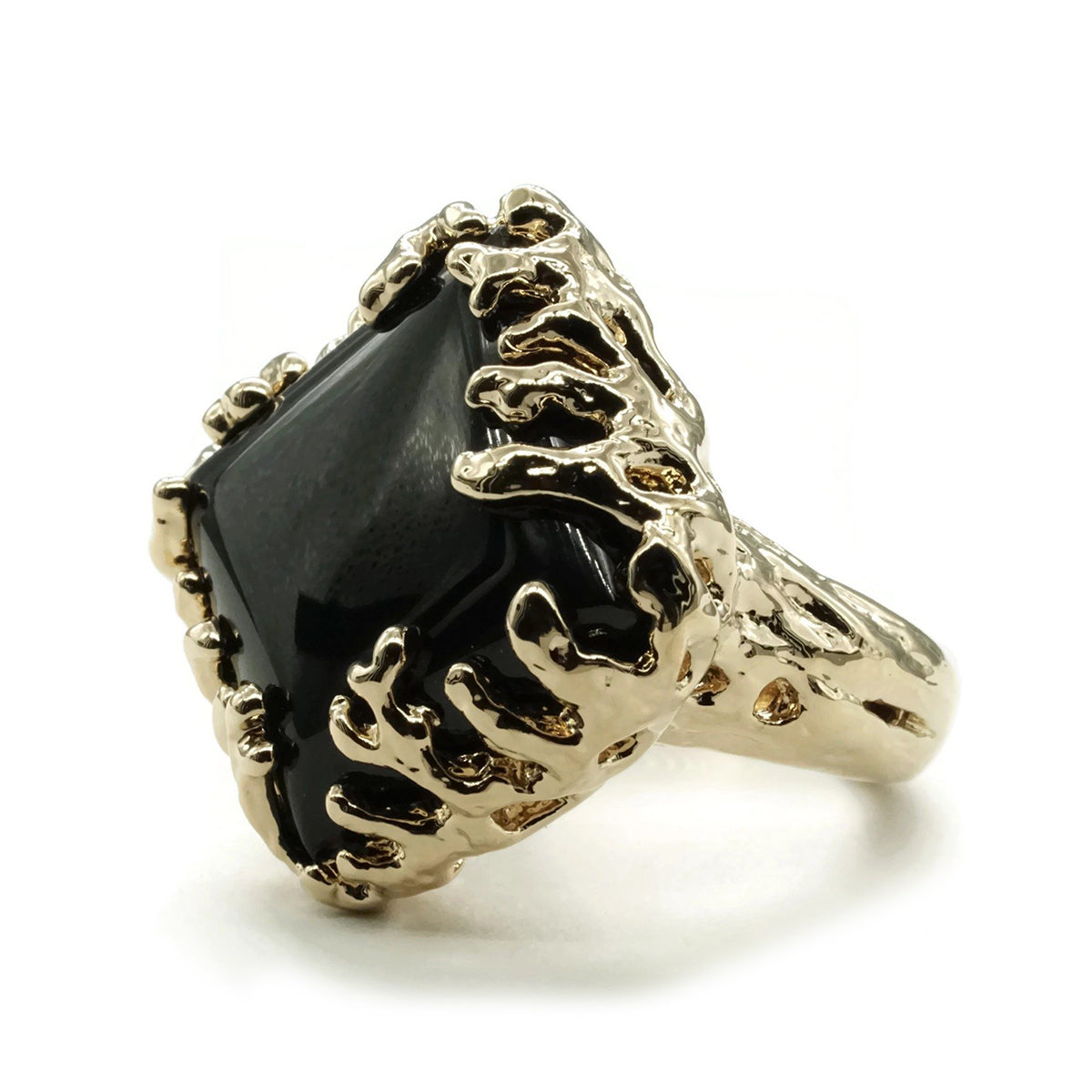 Coral Wrapped Offset Square Simulated Onyx Ring