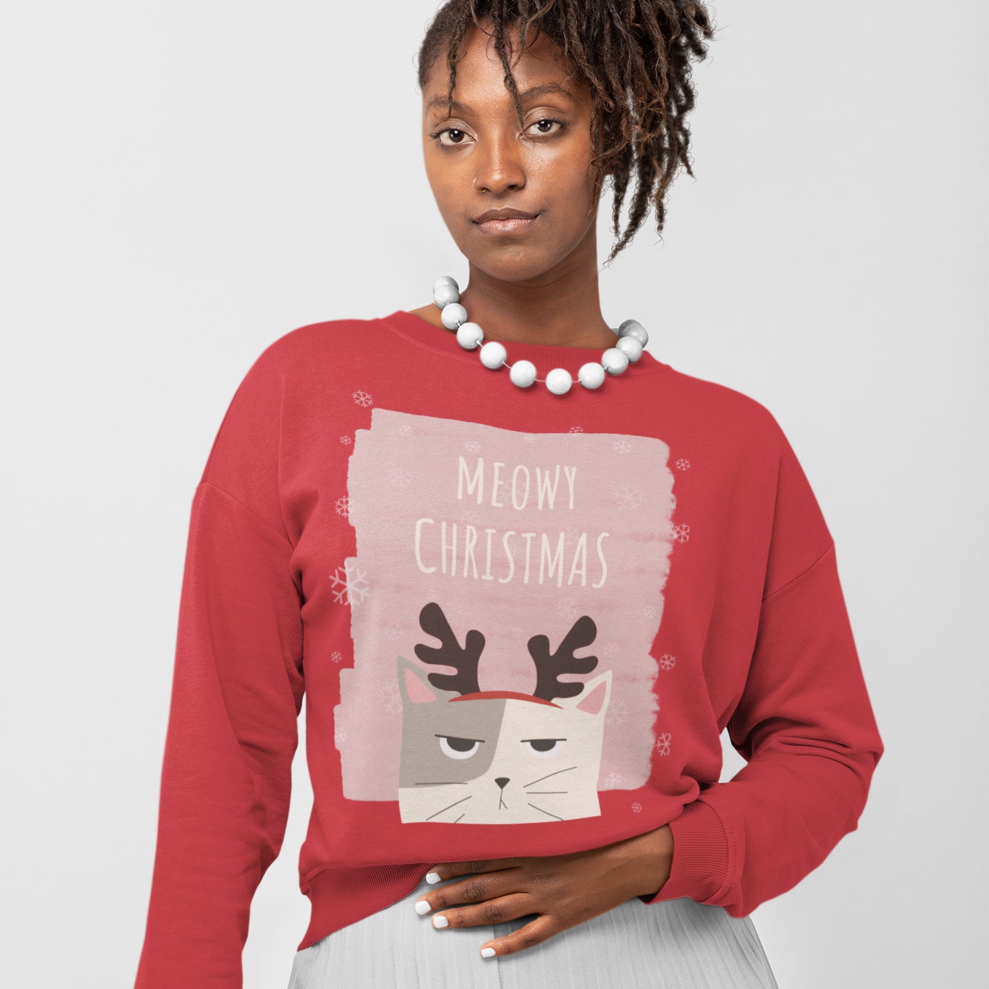 Womens Meowy Christmas Sweatshirt | Yellow Pandora