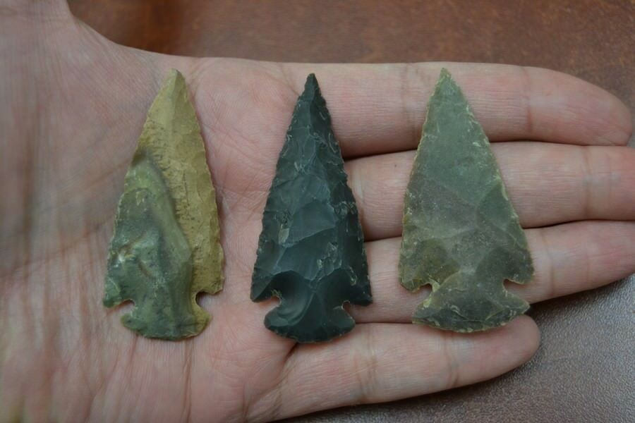 3 Pcs Assort Agate Stone Spearhead Arrowheads 2" - 2 1/2"