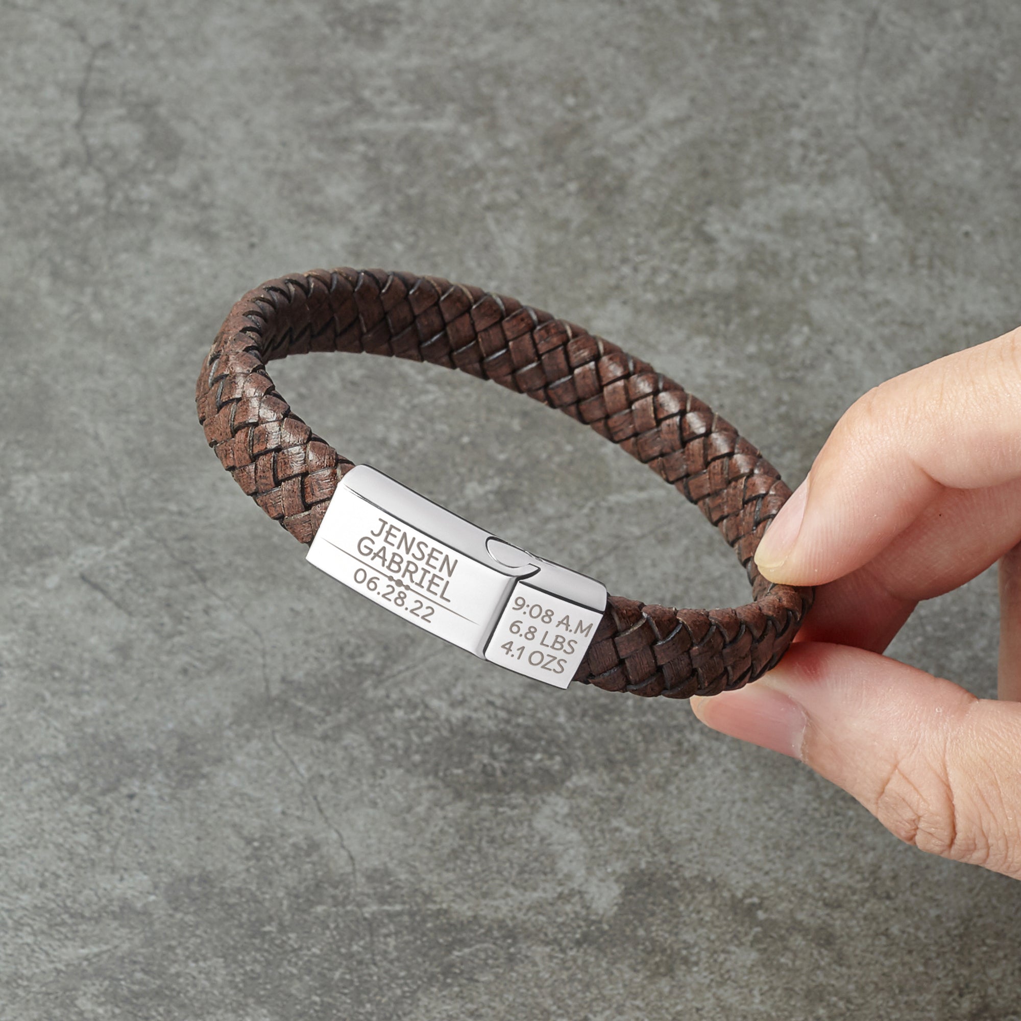 Baby Name Stats Leather Bracelet