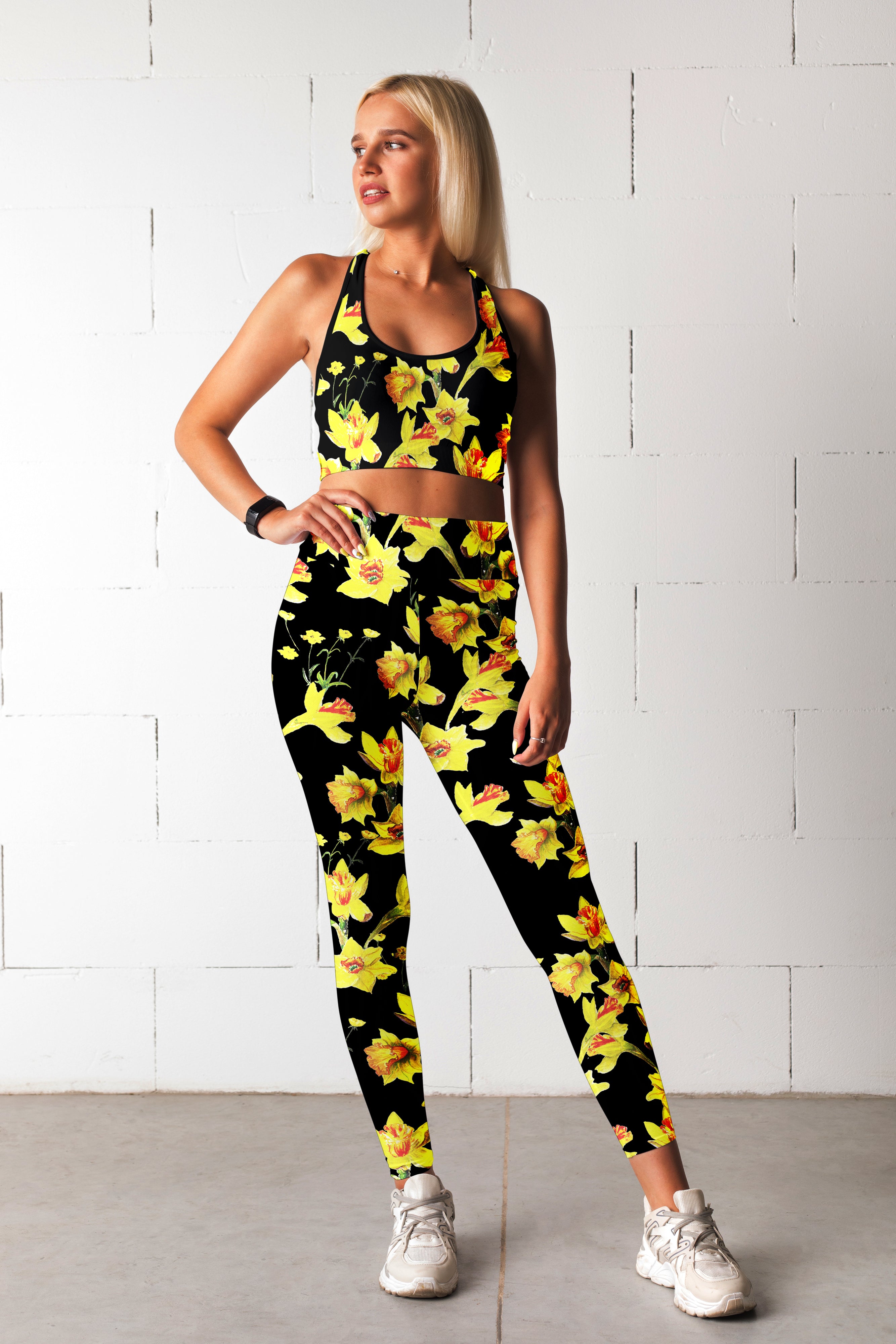 Spring Floral Yellow Black Fitness Set