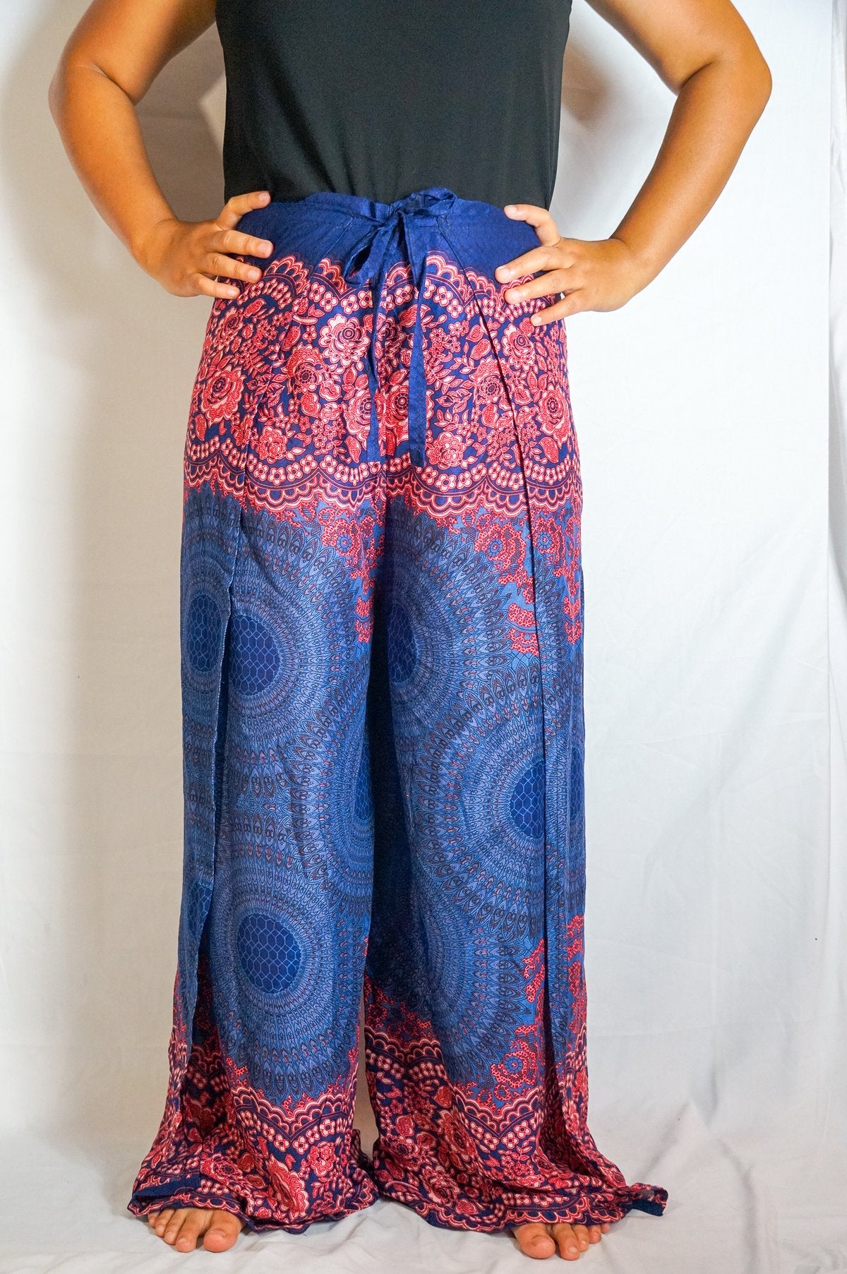 Blue Mandala Palazzo Wrap Pants, Hippie Pants, Boho Harem Flow Pants