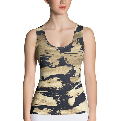 Shimmery Navy Gold Abstract Brush Tank Top